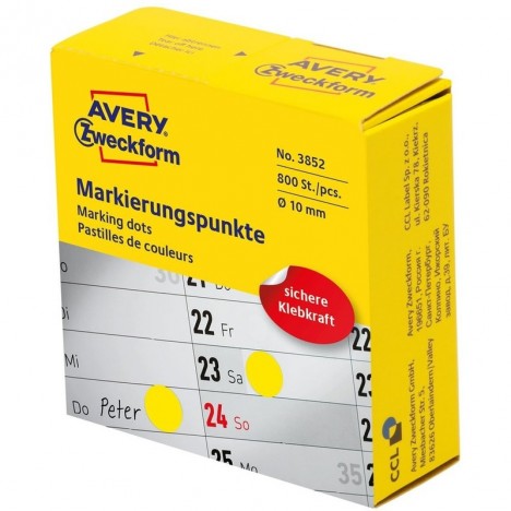 Kółka do zaznaczania w dyspenserze Avery Zweckform, 800 szt./rolka, O10 mm, żółte, ŻÓŁTY